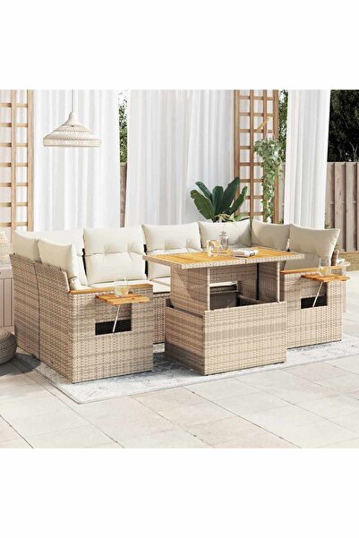 vidaxl Set canapele gradina cu perne 7 piese bej poliratan/lemn acacia