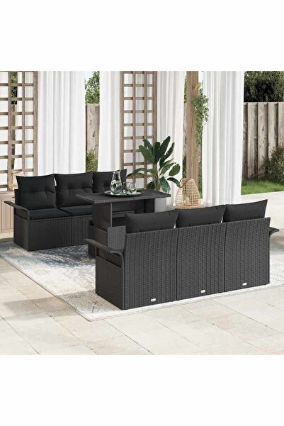vidaxl Set de canapele pentru gradina cu perna 7 pcs Negru poliratan