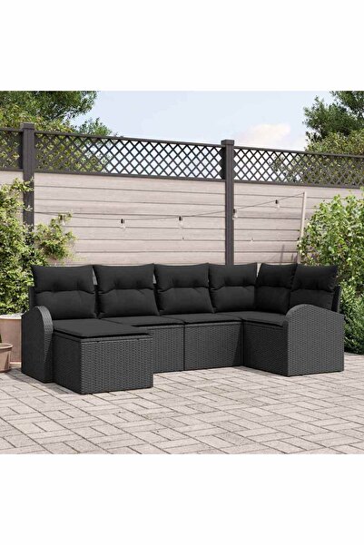vidaxl Set de canapea cu perna cu depozitare 6 pcs Negru poliratan
