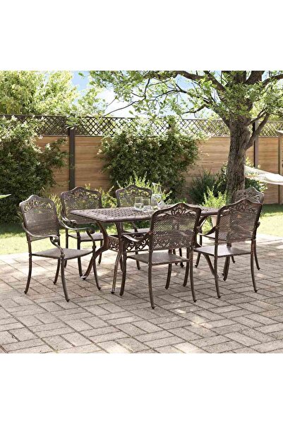 vidaxl Set de masa pentru gradina 7 pcs Bronz Aluminiu