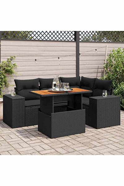 vidaxl Set mobilier de gradina cu perne, 5 piese, negru, poliratan