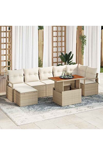 vidaxl Set de canapele pentru gradina 8 pcs Bej Rattan poli