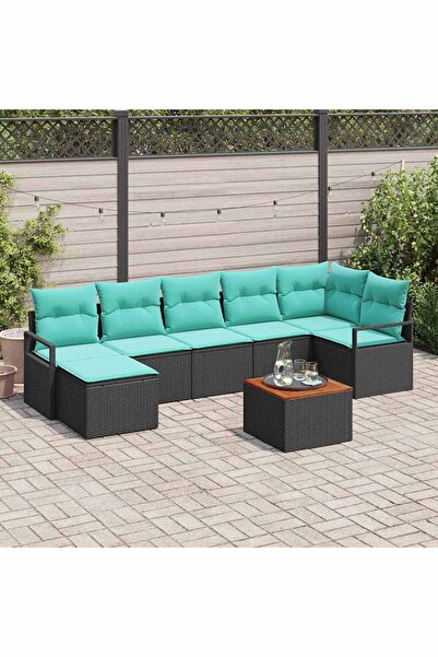 vidaxl Set de canapele pentru gradina cu perna 8 pcs Negru poliratan