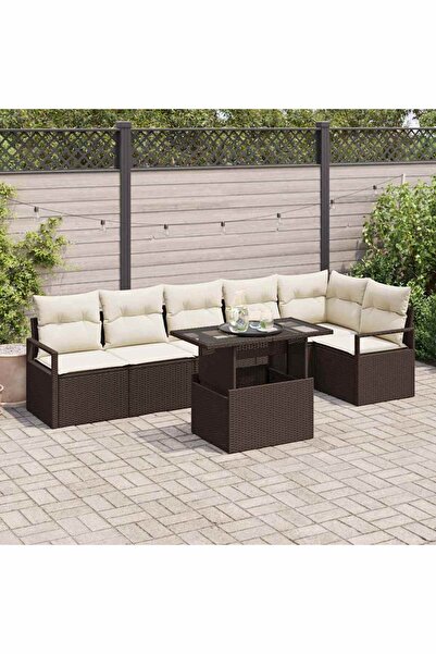 vidaxl Set de canapele pentru gradina cu perna 7 pcs Maro Rattan poli