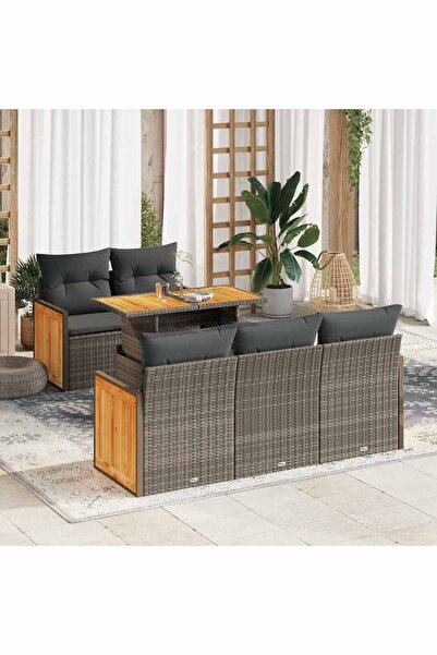 vidaxl Set mobilier gradina cu perne 6 piese gri poliratan/lemn acacia