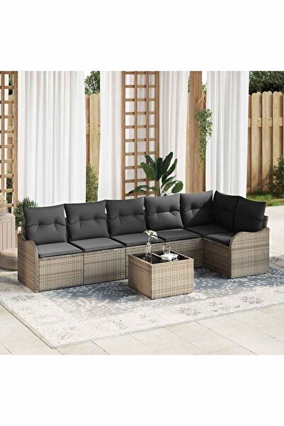 vidaxl Garden Sofa Set with Cushion 7 pcs Black Poly Rattan