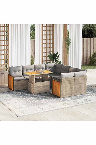 vidaxl Set canapele gradina cu perne 9 piese bej poliratan/lemn acacia