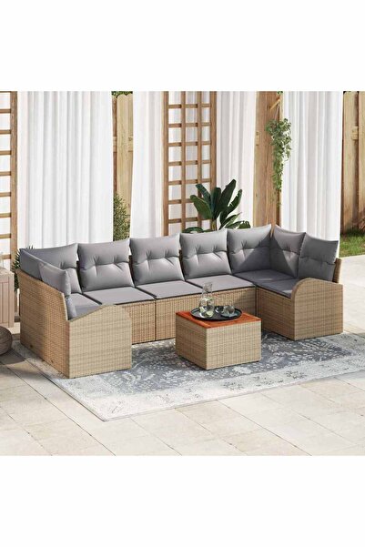 vidaxl Set de canapele pentru gradina 8 pcs Beige È™i gri deschis
