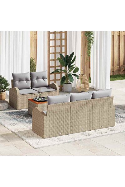 vidaxl Set de canapele pentru gradina cu perna 6 pcs Bej poliratan
