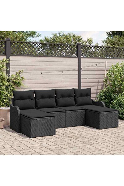 vidaxl Set de canapele pentru gradina cu perna 6 pcs Negru Rattan poli