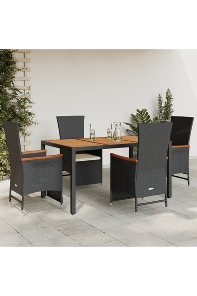 vidaxl Set mobilier de gradina cu perne, 5 piese, negru, poliratan