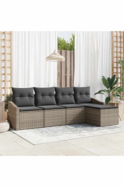 vidaxl Set de canapea cu perna 5 pcs Gri poliratan