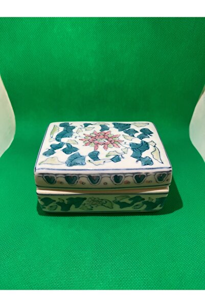 Vintage Stil Floral Desenli Kapaklı Porselen Saklama Kutusu - Dikdörtgen