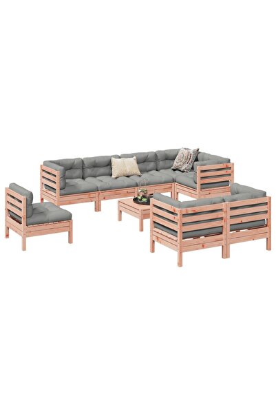 vidaxl Set canapele gradina cu perne, 9 piese, lemn masiv brad douglas