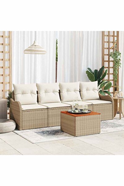 vidaxl Set de canapele pentru gradina 5 pcs Bej È™i crem poliratan