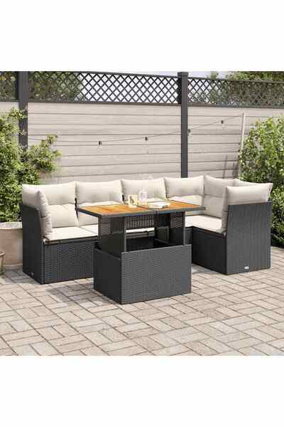 vidaxl Set mobilier de gradina cu perne, 6 piese, negru, poliratan