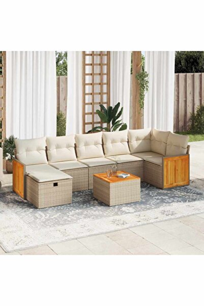 vidaxl Set canapele de gradina, 8 piese, cu perne, bej, poliratan