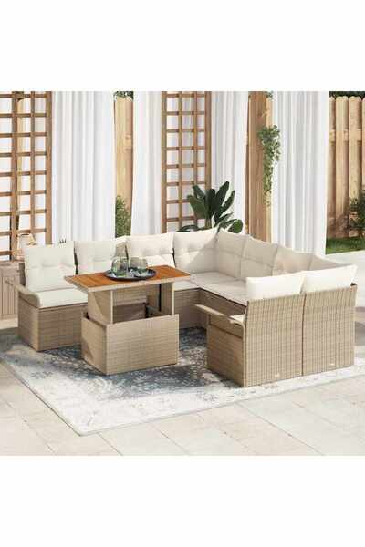 vidaxl Set de canapele pentru gradina 9 pcs Bej Rattan poli