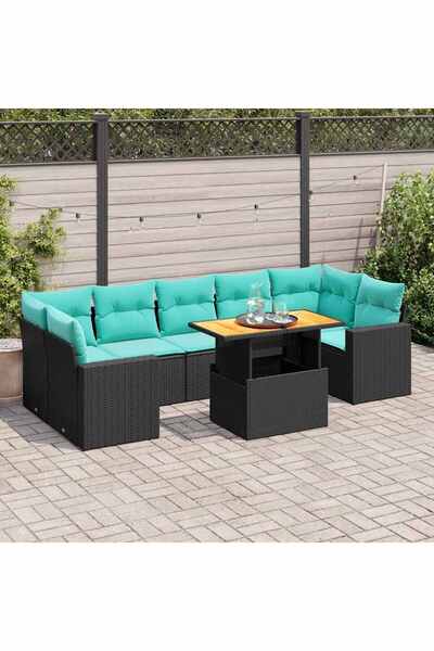vidaxl Set mobilier de gradina cu perne, 8 piese, negru, poliratan