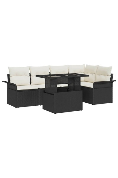 vidaxl Set de canapele pentru gradina cu perna 6 pcs Negru Rattan poli