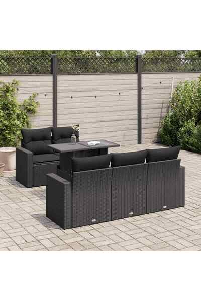 vidaxl Set mobilier de gradina cu perne, 6 piese, negru, poliratan