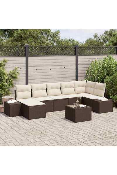 vidaxl Set de canapele pentru gradina cu perna 8 pcs Maro poliratan