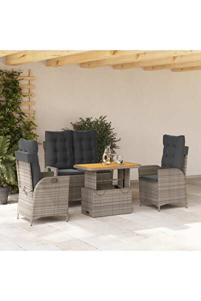 vidaxl Set mobilier de gradina cu perne, 4 piese, gri, poliratan
