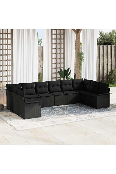 vidaxl Set de canapele pentru gradina 10 pcs Negru poliratan