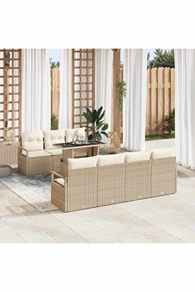 vidaxl Set de canapele pentru gradina 8 pcs Bej Rattan poli