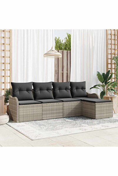 vidaxl Set de canapele pentru gradina 5 pcs Gri deschis Rattan poli