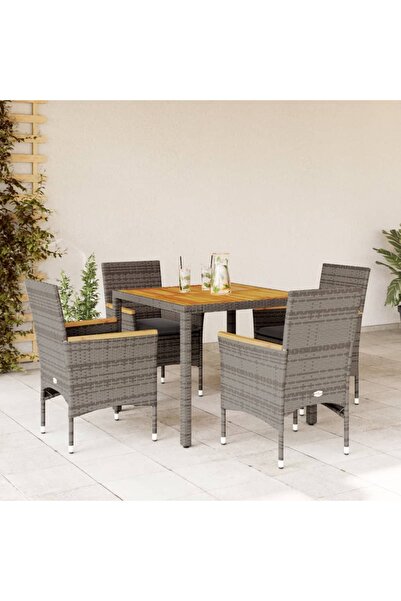 vidaxl Set mobilier gradina cu perne 5 piese gri poliratan/lemn acacia
