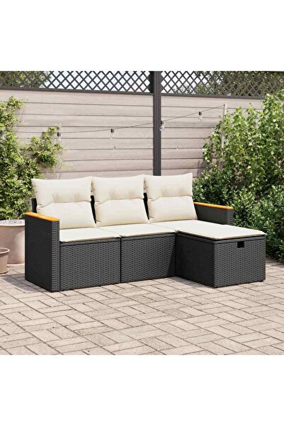 vidaxl Set mobilier de gradina cu perne, 4 piese, negru, poliratan