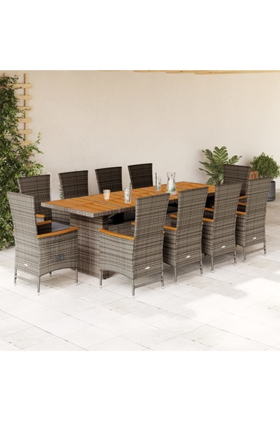 vidaxl Set mobilier de gradina cu perne, 11 piese, gri, poliratan