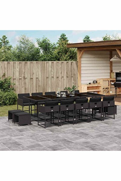 vidaxl Set mobilier de gradina cu perne, 15 piese, negru, poliratan