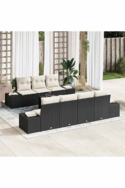 vidaxl Set de canapele pentru gradina cu perna 8 pcs Negru poliratan