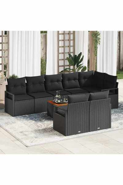 vidaxl Set de canapele pentru gradina 9 pcs Negru poliratan