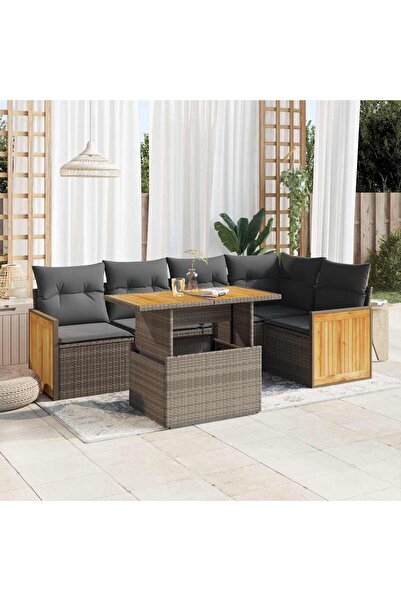 vidaxl Set mobilier gradina cu perne 6 piese gri poliratan/lemn acacia