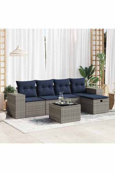vidaxl Set mobilier gradina cu perne, 6 piese, gri, poliratan