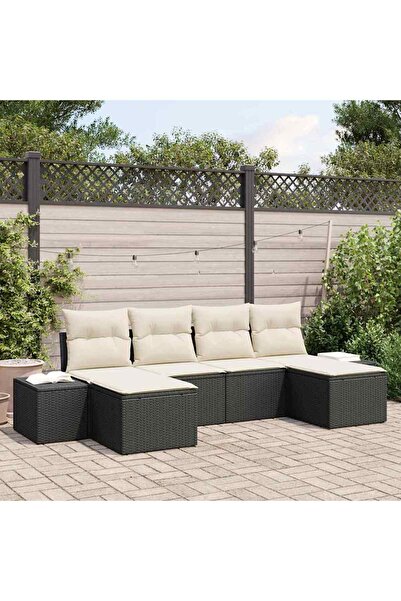 vidaxl Set de canapele pentru gradina cu perna 6 pcs Negru poliratan