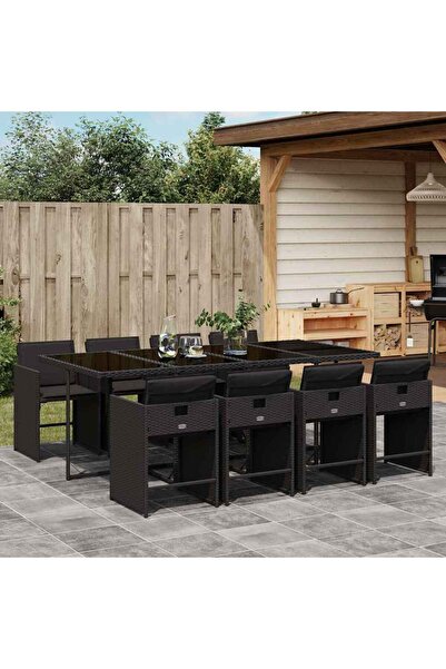 vidaxl Set mobilier de gradina cu perne, 9 piese, negru, poliratan