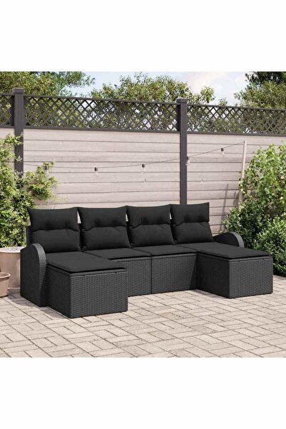 vidaxl Set de canapea cu perna cu depozitare 6 pcs Negru poliratan