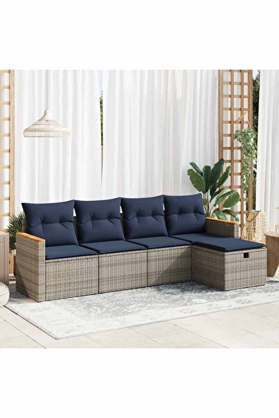 vidaxl Set canapea de gradina cu perne, 5 piese, gri, poliratan