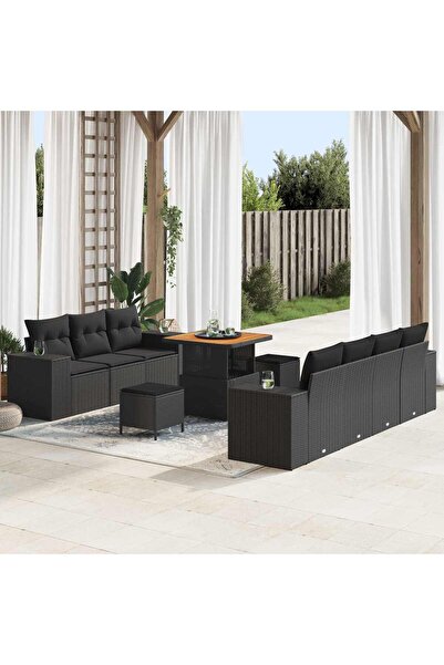 vidaxl Set de canapele pentru gradina 10 pcs Negru poliratan