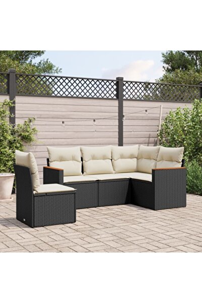 vidaxl Set mobilier de gradina cu perne, 5 piese, negru, poliratan
