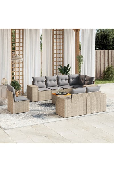 vidaxl Set canapele de gradina, 9 piese, cu perne, bej, poliratan