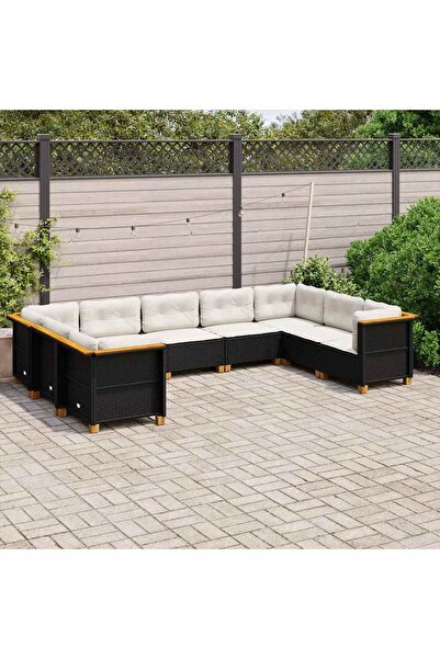 vidaxl Set mobilier de gradina cu perne, 9 piese, negru, poliratan