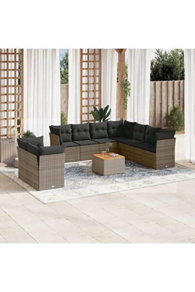 vidaxl Set mobilier de gradina cu perne, 10 piese, gri, poliratan