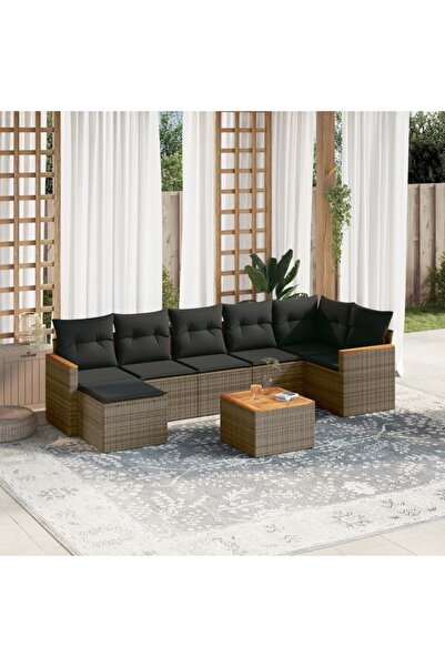 vidaxl Set canapele de gradina cu perne, 8 piese, gri, poliratan