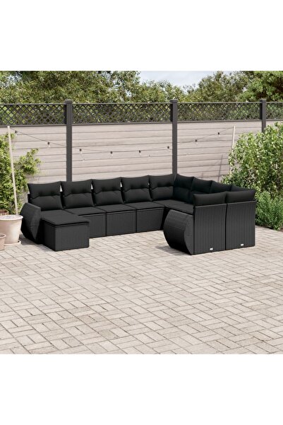 vidaxl Set canapele de gradina cu perne, 10 piese, negru, poliratan