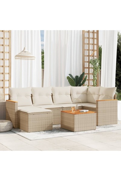 vidaxl Set canapele de gradina, 7 piese, cu perne, bej, poliratan